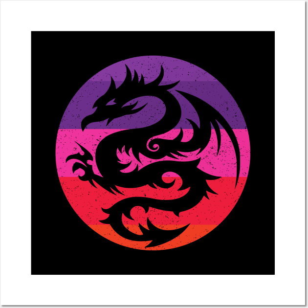 Black Dragon Distressed Sunrise Red Colors Wall Art by MadMando Marketplace